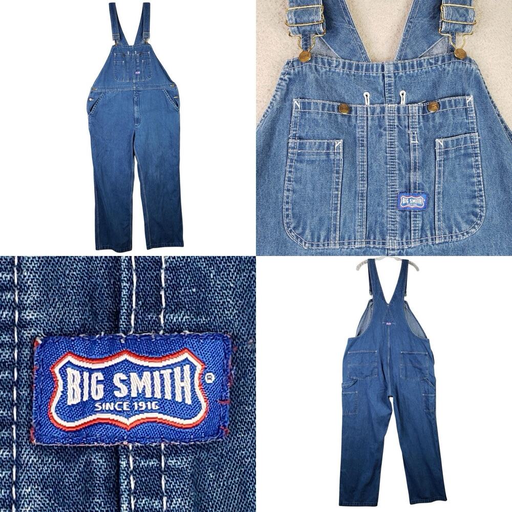 Vintage Big Smith Denim Bib Overalls Men’s Size 44X30 Blue Denim Carpenter
